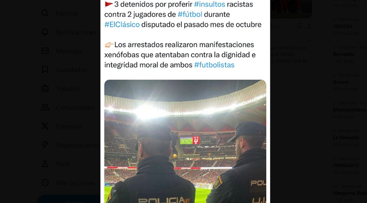 La confusión en redes sociales: cuando la Policía se equivocó con el estadio en Madrid