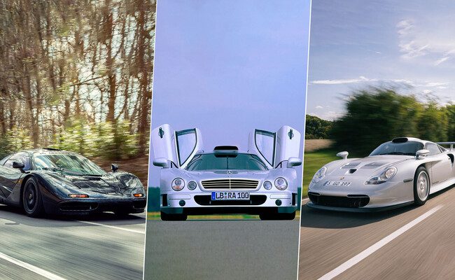 La santísima trinidad de los superdeportivos: mclaren F1, mercedes CLK GTR y porsche 911 GT1 en el corazón de los aficionados